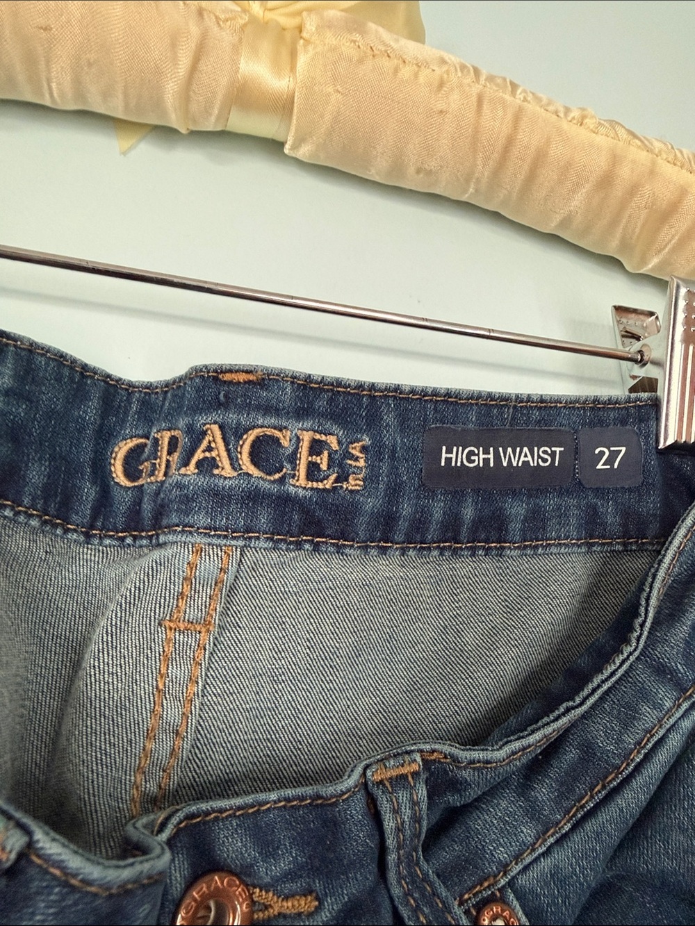 Grace in LA Dark Indigo High-Rise Flare Jeans with Front Slit - Picture 3 of 4